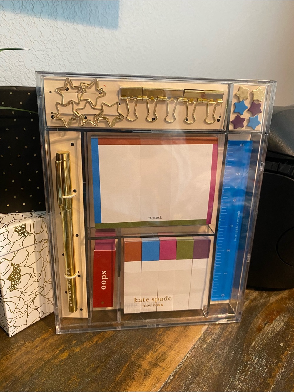 kate spade Gold, Blue & Multicolor Star Tackle Box of Office Supplies